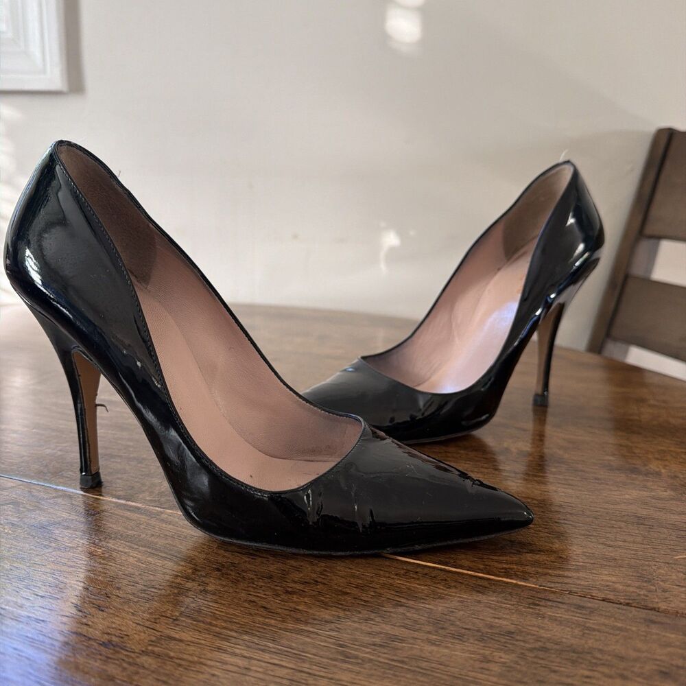 Kate Spade Black Licorice Patent Leather Stiletto Size 8 Pointed Toe Vero Cuoio